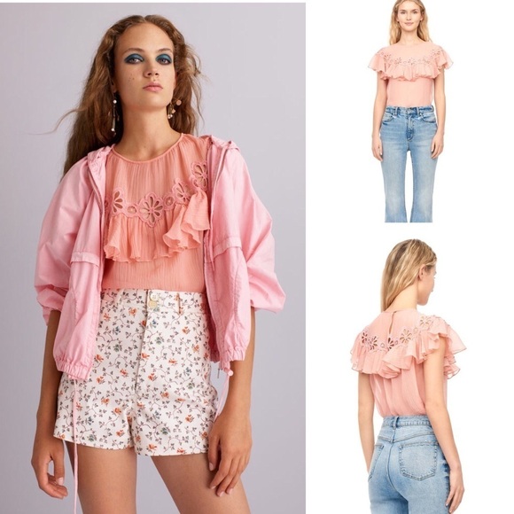 NWT Rebecca Taylor pinwheel eyelet ruffle top - Picture 4 of 6